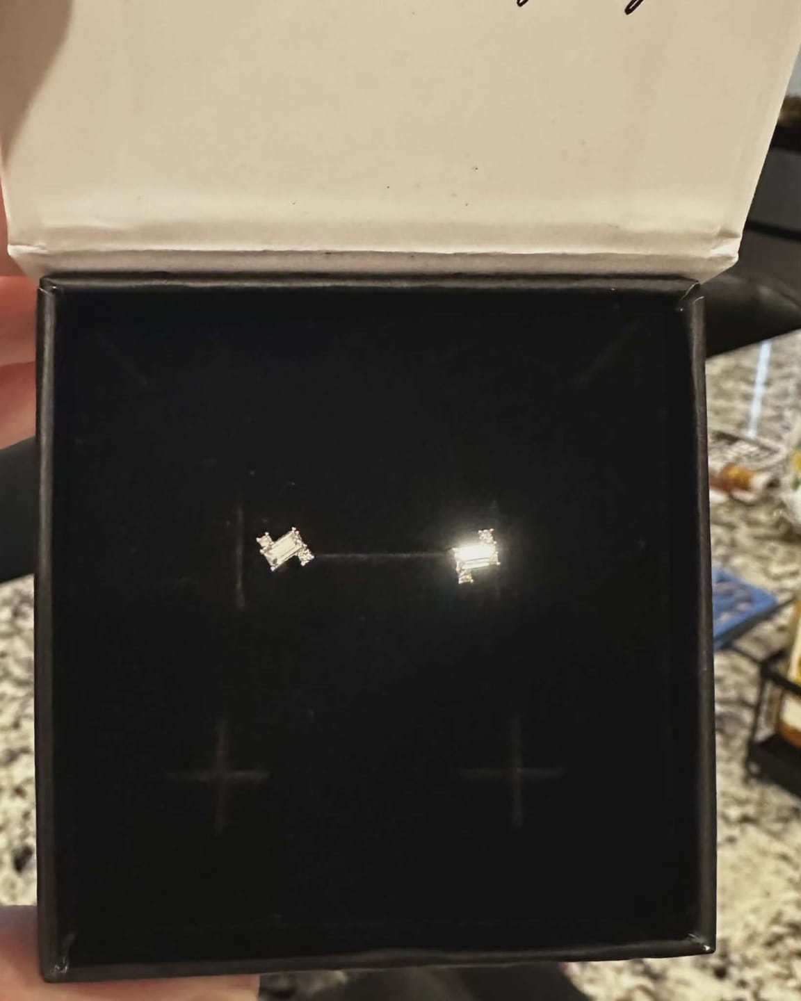 Customer photo review of Kimberly 18k White Gold Plated Solitaire Stud Earrings with Swarovski Crystals