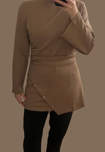 Customer photo review of Buttery Side Ruched Tunic - Toffee M