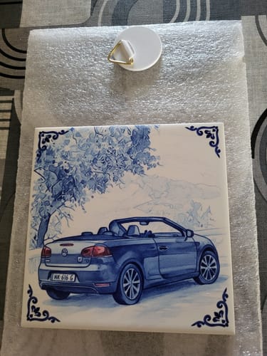 Customer photo review of Gepersonaliseerd Delfts Blauw Tegeltje – Upload Huisdier Foto