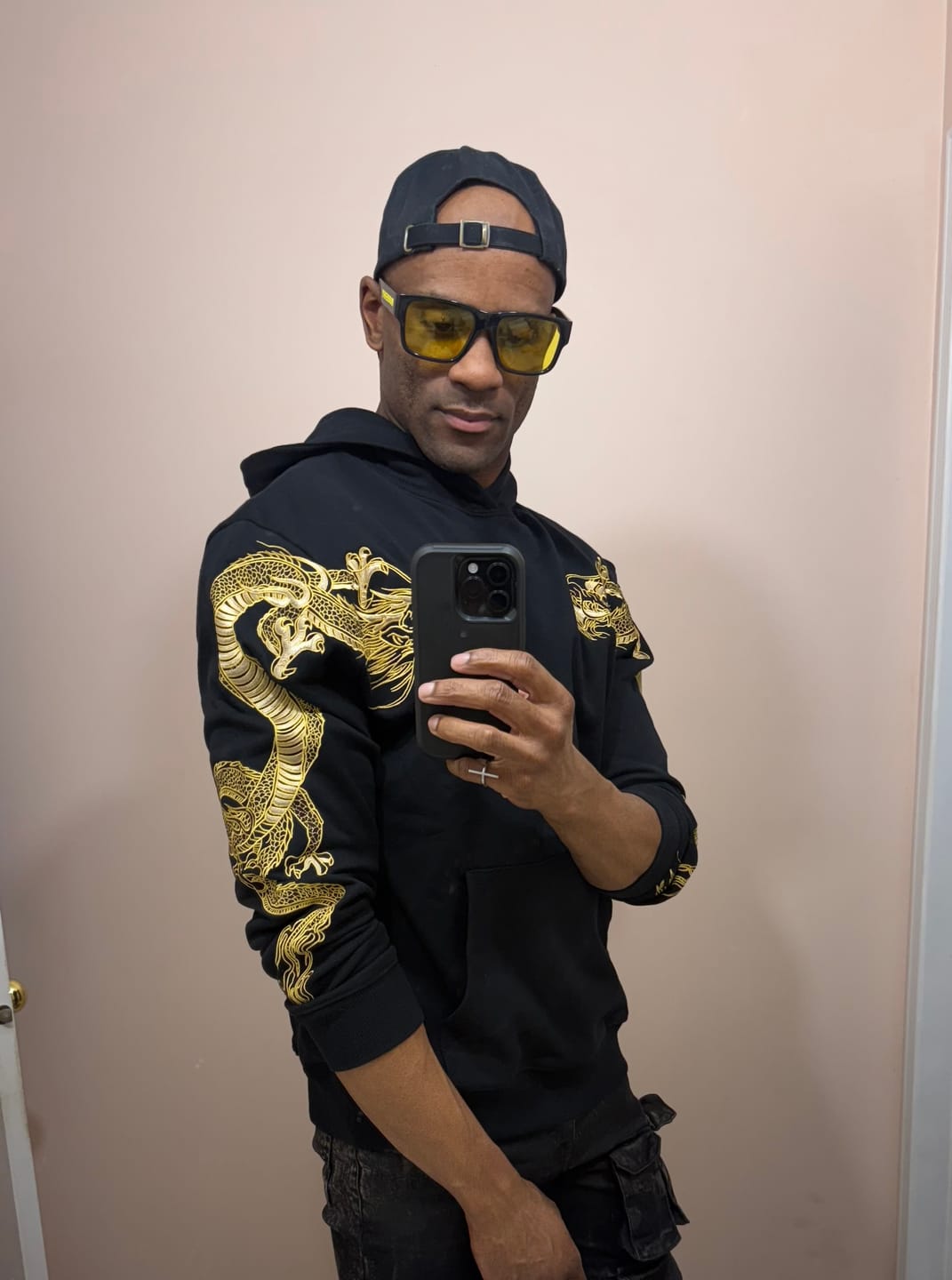 Customer photo review of Double Flying Dragons Embroidery Hoodie