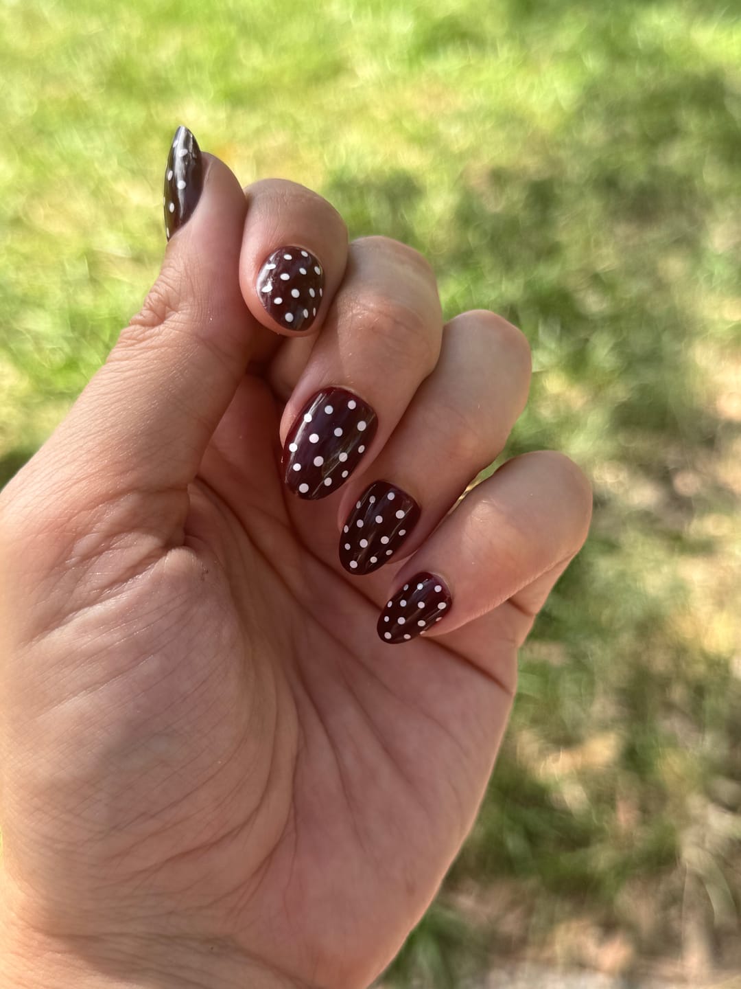 Customer photo review of Cherry Dot | Salon Quality Press-on Nails Kit – Short Almond Cherry Red with White Polka Dots