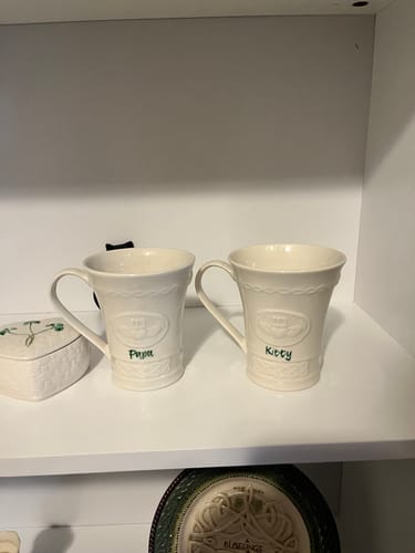 Customer photo review of Belleek Classic Claddagh 10oz Mug Pair