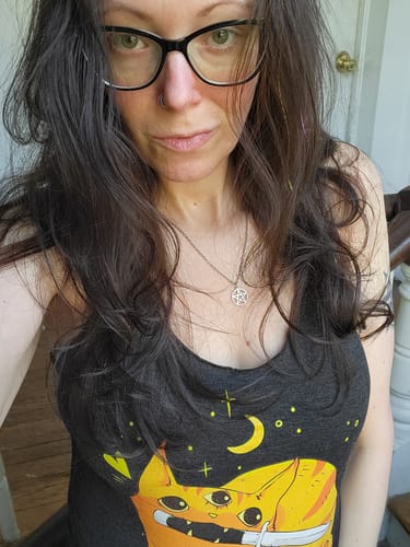 Customer photo review of Mean Orange Cat, Racerback Tank Top