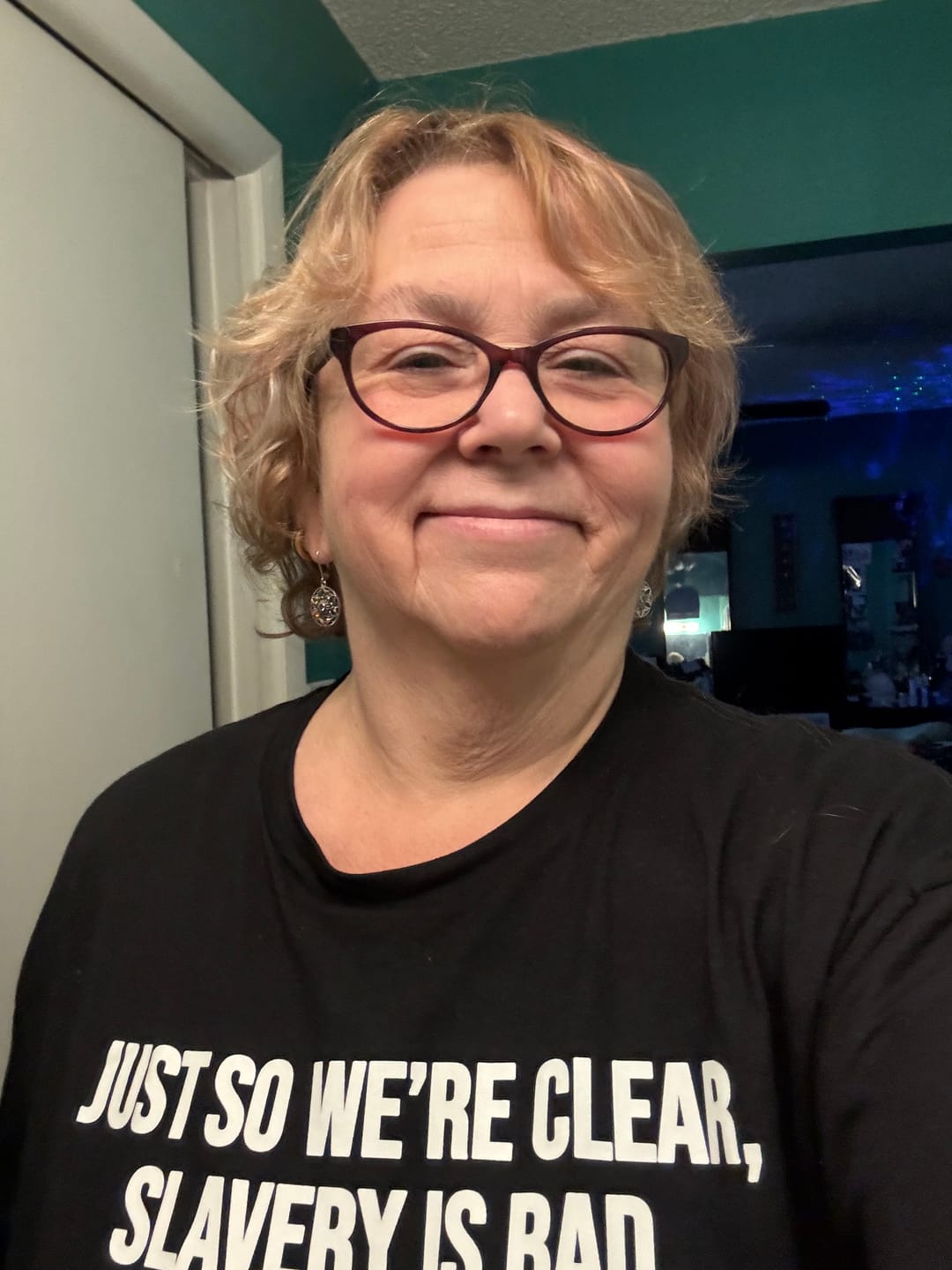 Customer photo review of Just So We’re Clear, Slavery Is Bad Unisex Tee