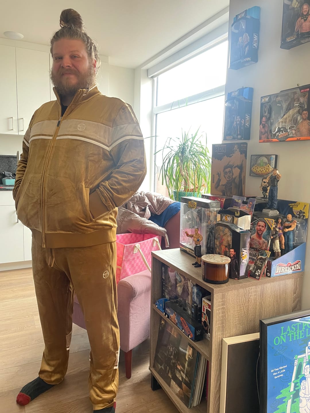 Customer photo review of Damarindo Velour Track Pant- Bronze Brown