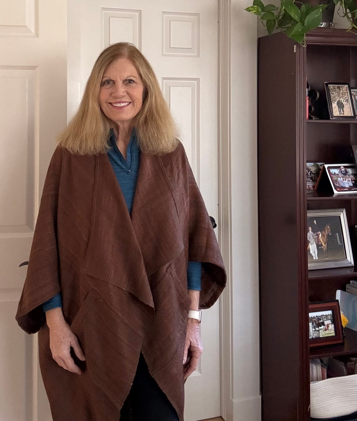 Customer photo review of NEW! JIVA Wool Silk Kimono Coffee