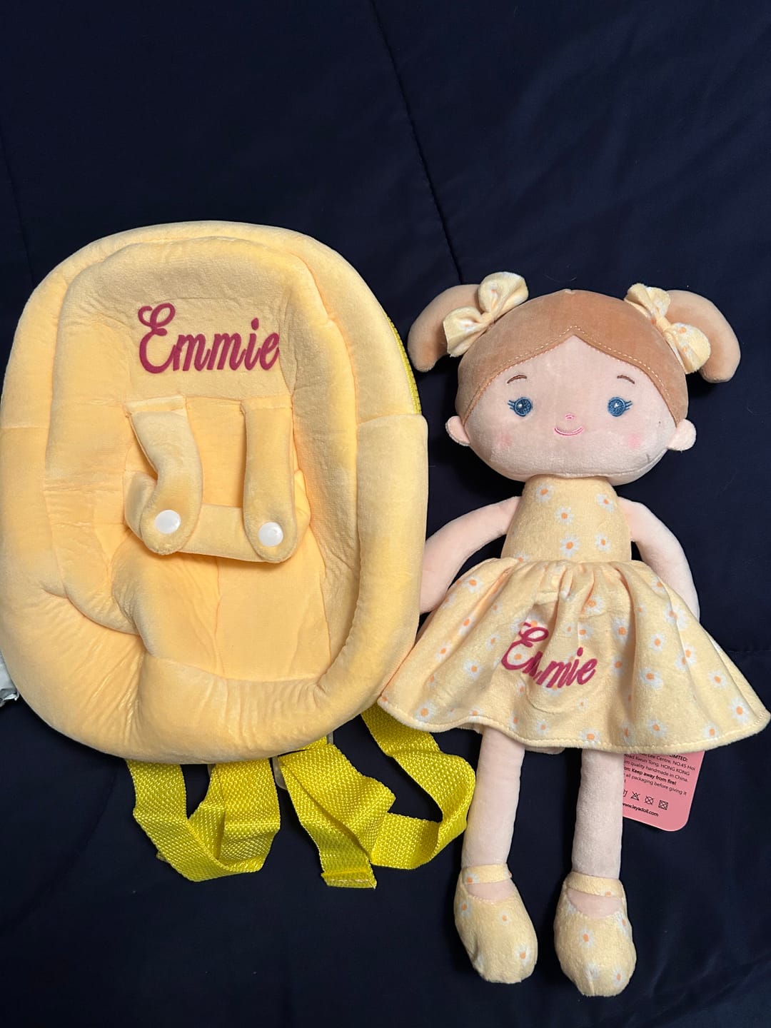 Customer photo review of Personalized Daisy Girl Doll Backpack - Yellow