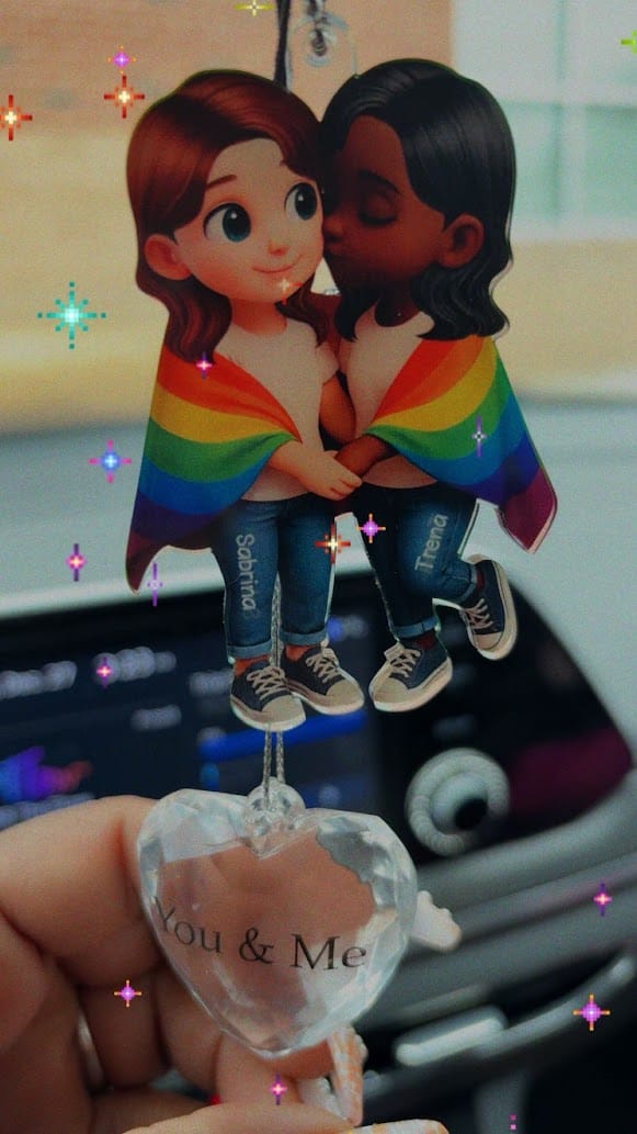 Customer photo review of Pride Month LGBT Couple Love Is Love Personalized Acrylic Christmas Ornament