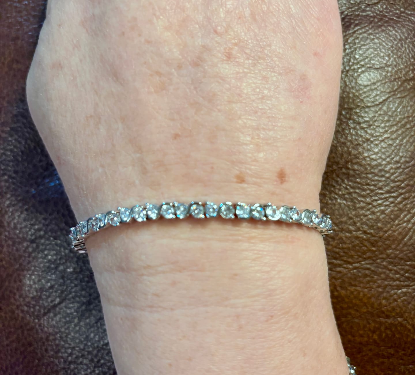 Customer photo review of Ezra 18k White Gold Plated Infinity Tennis Bracelet with Simulated Diamond Crystals