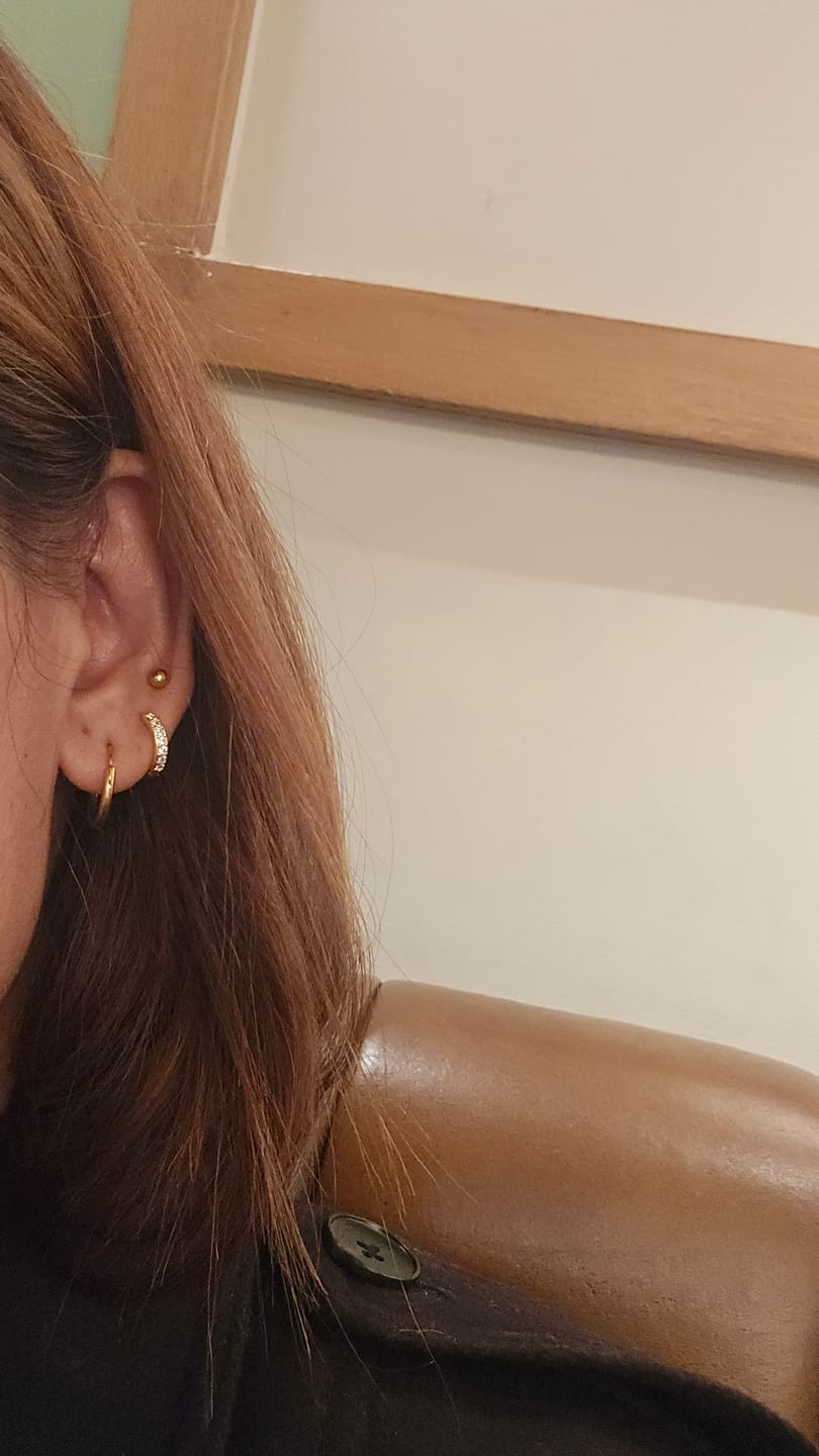 Customer photo review of Luxe Duo Hoops & CZ Stud Mismatched Earring Set