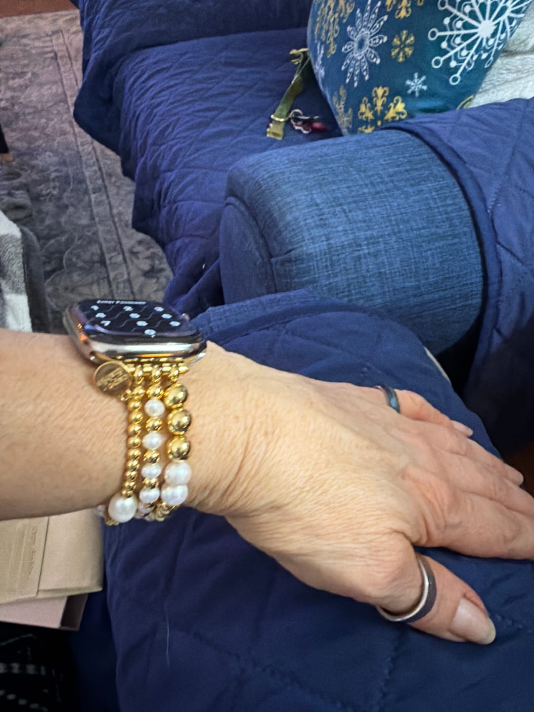 Customer photo review of Golden Freshwater Pearl Stretch Apple Watch Strap