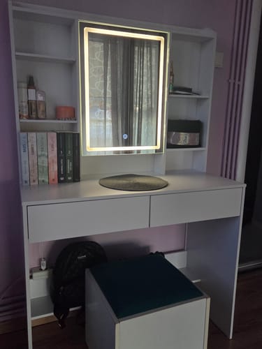 Customer photo review of Τραπέζι Μπουντουάρ Μακιγιάζ Tουαλέτας Κρεβατοκάμαρας Καθρέφτης Με Ντουλάπι Λευκό με Φωτισμό LED Ρυθμιζόμενη Φωτεινότητα RD-T123T14