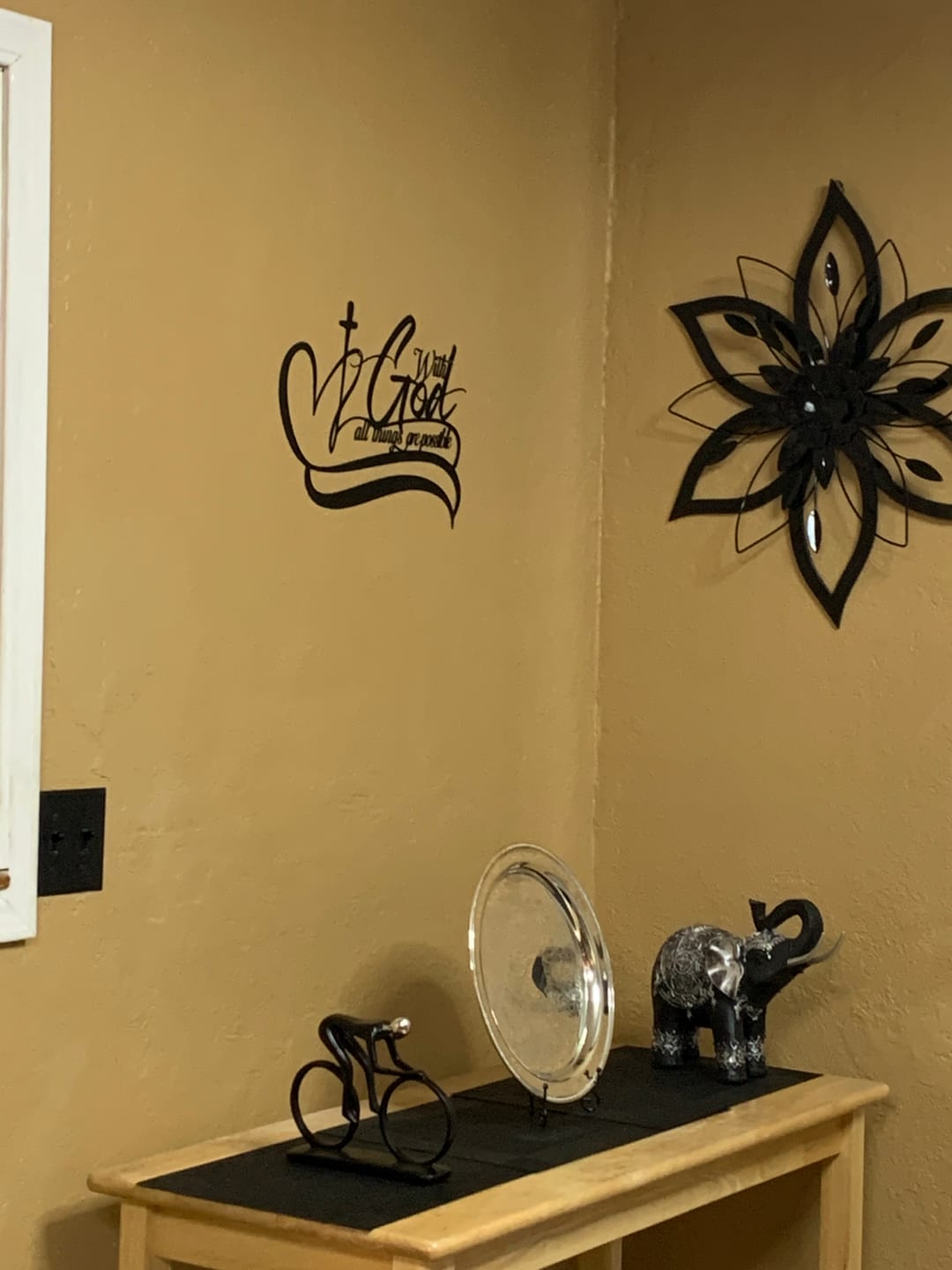 Customer photo review of Christianartworkshop Black Metal Wall Decor: Cross & With God All Things Are Possible Verse