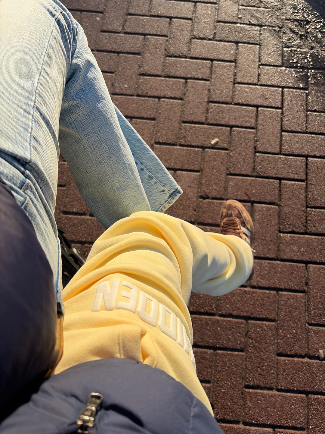 Customer photo review of GATED COMMUNITY STRAIGHT LEG SWEATPANTS BUTTER YELLOW