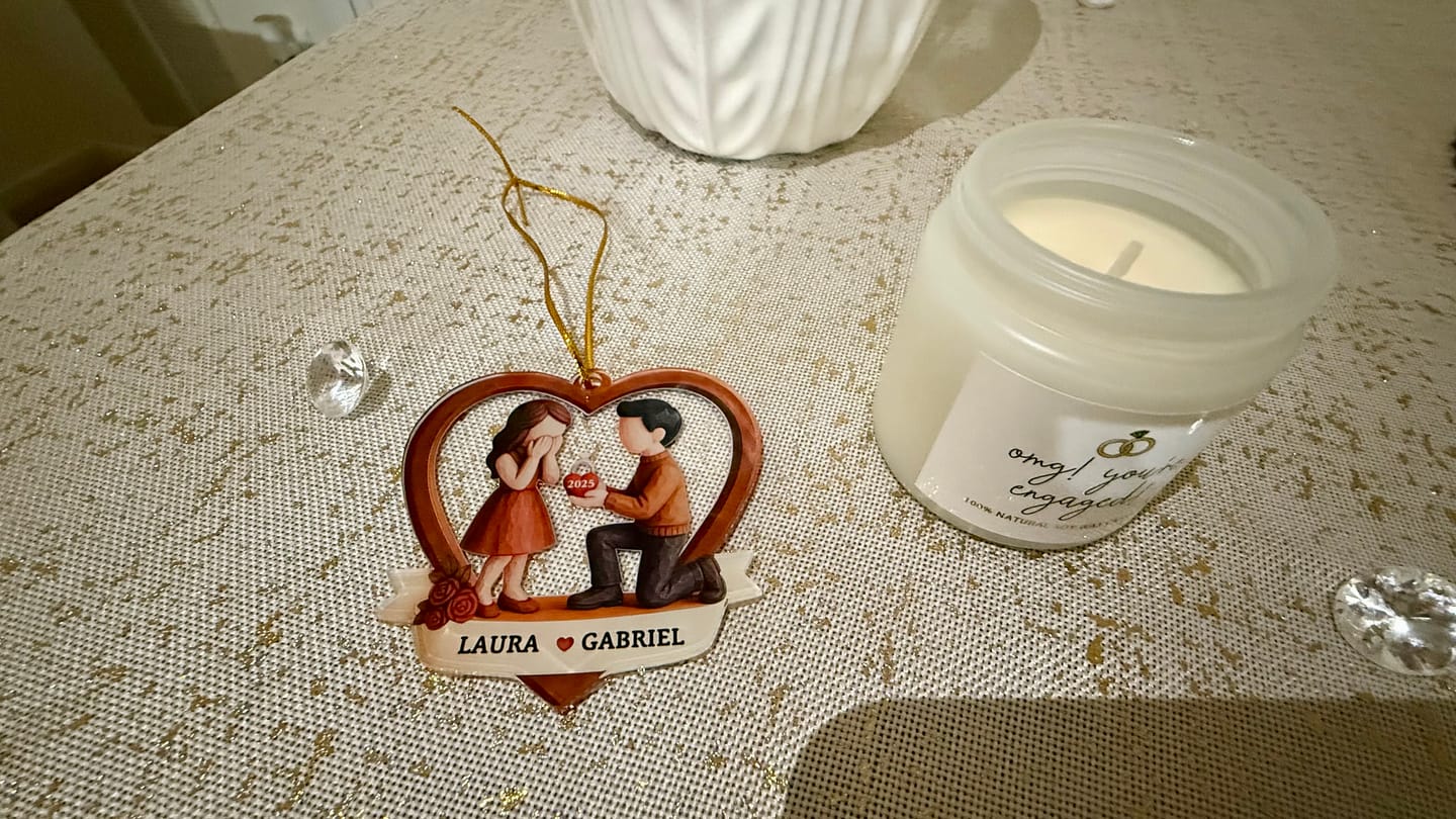Customer photo review of Couple Marriage Proposal - Personalized Acrylic Ornament - Newly Engaged Gift, "She Said Yes!" Christmas Ornament