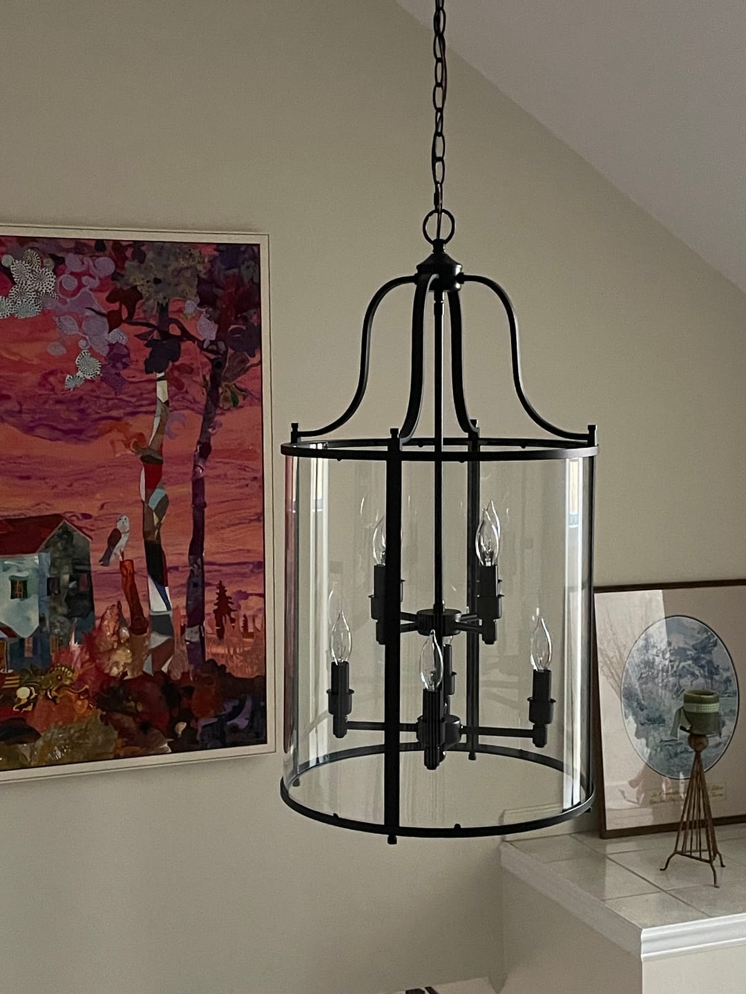 Customer photo review of Farmhouse Wide Clear Glass Cylinder Cage Pendant
