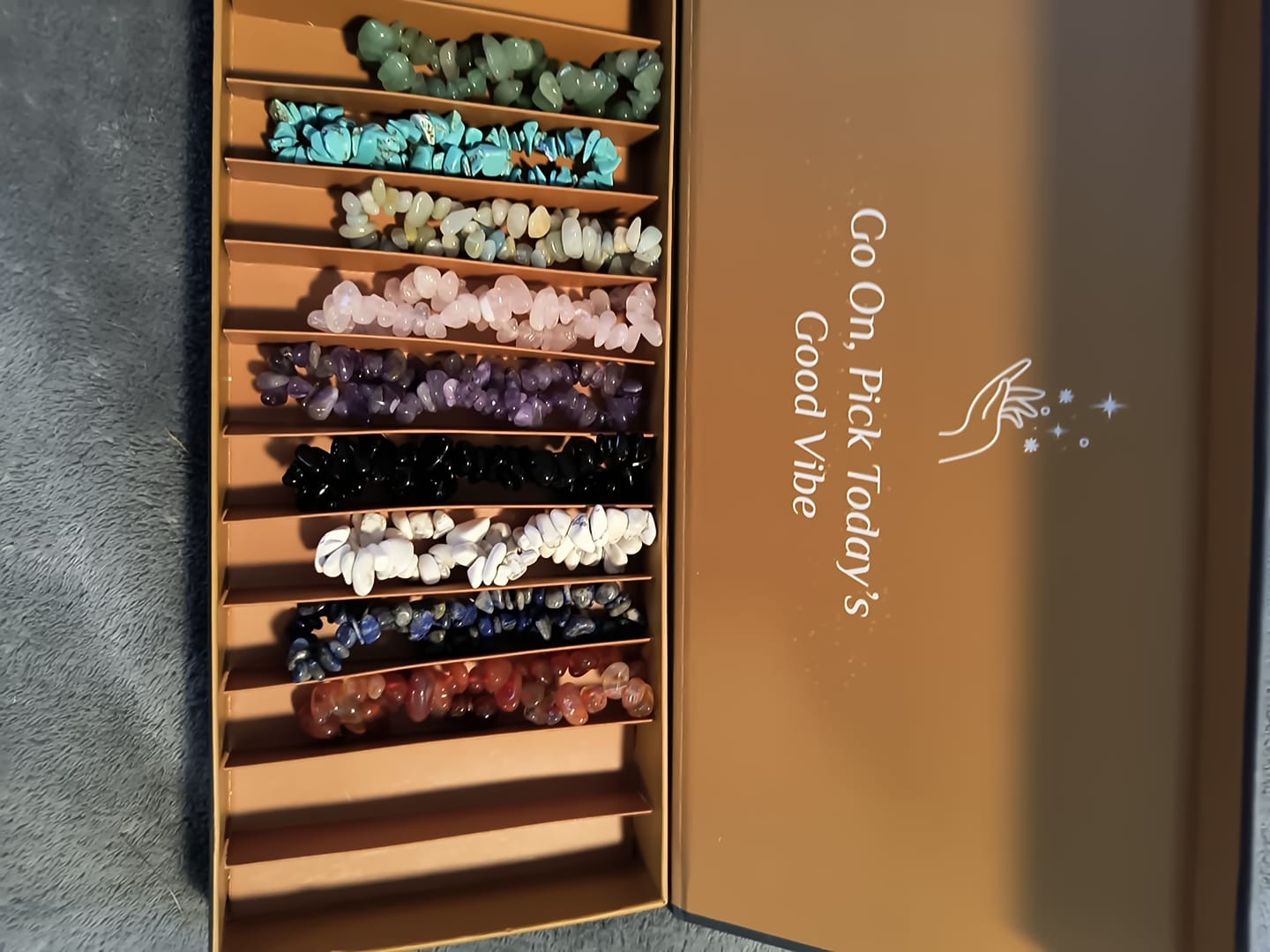 Customer photo review of 12 Natural Crystal Bracelets in a Box