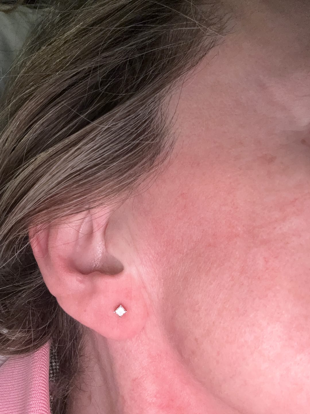 Customer photo review of World's First Princess Cut Lab Grown Diamond Sleep Stud Earrings