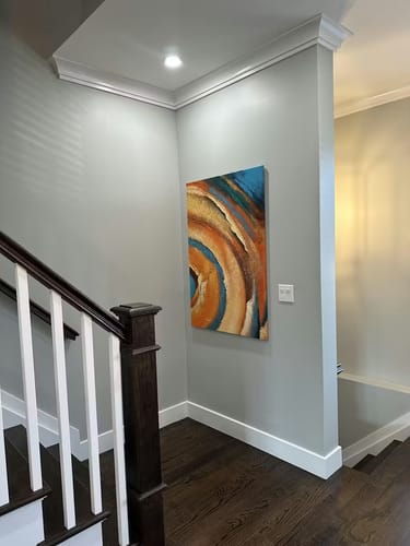 Customer photo review of Gold and Jade-Large Abstract Painting with Gold & Jade Tones for Living Rooms