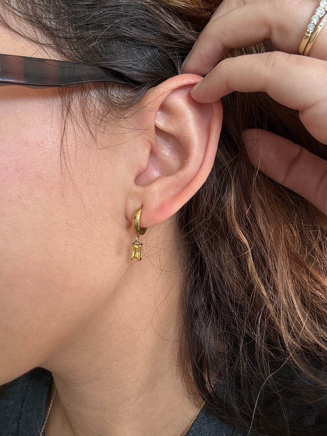 Customer photo review of Bella Birthstone Huggies Earrings (Bundle)
