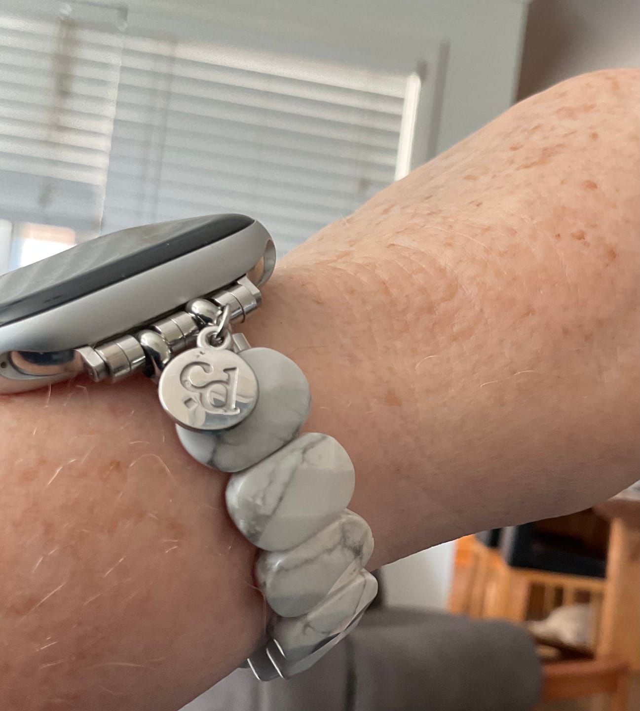 Customer photo review of Whimsical Howlite Stretch Apple Watch Strap