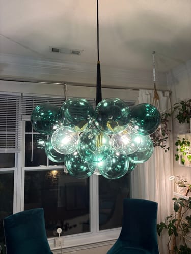 Customer photo review of Modern Cluster Green Glass Globe Bubble Chandelier