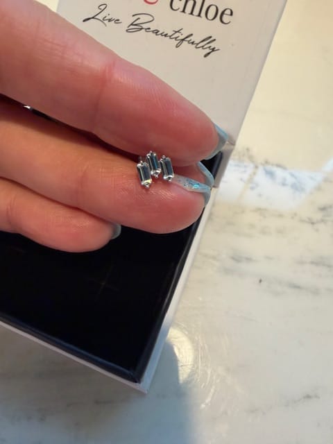 Customer photo review of Jovie 18k White Gold Plated 3-Stone Stud Earrings with Swarovski Crystals