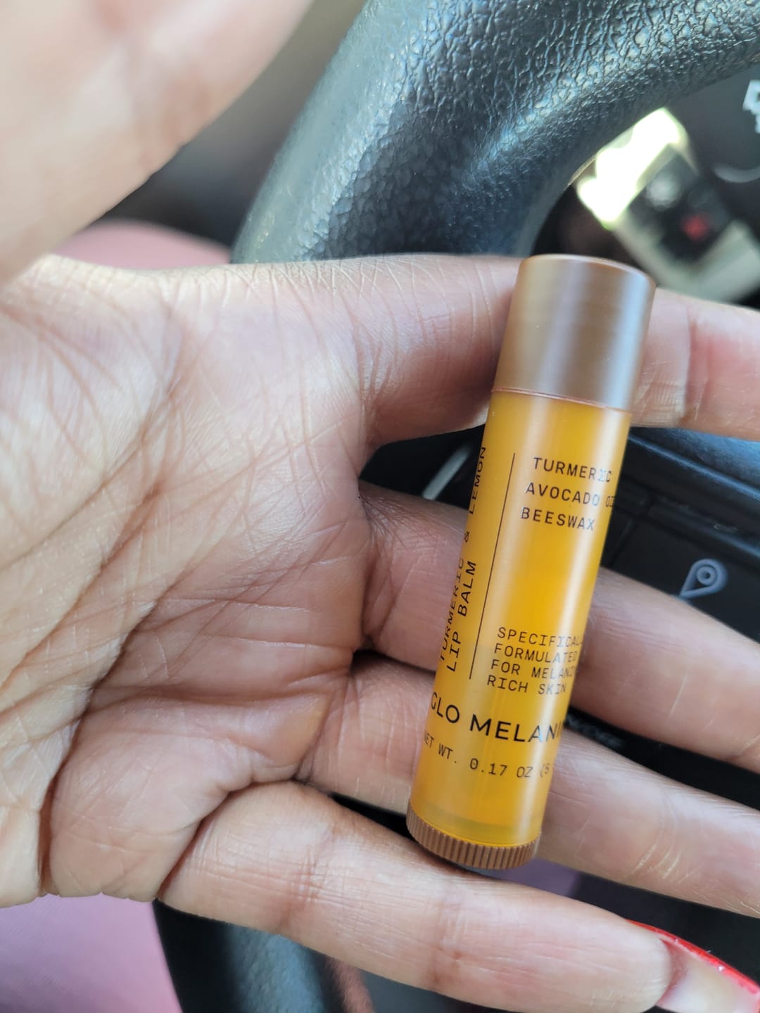 Customer photo review of Turmeric and Lemon Lip Balm (for Dark Lips)