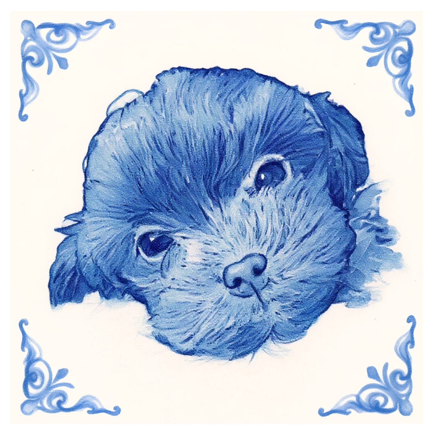 Customer photo review of Delfts Blauw tegeltje bedrukken met jouw eigen huisdier