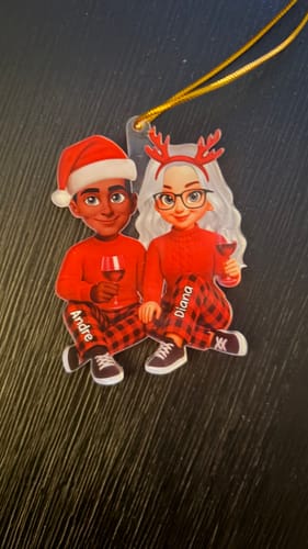 Customer photo review of Personalized "I'm Yours" Cozy Couple Christmas Ornament With Names & Icon | Unique Xmas Gift For Couple