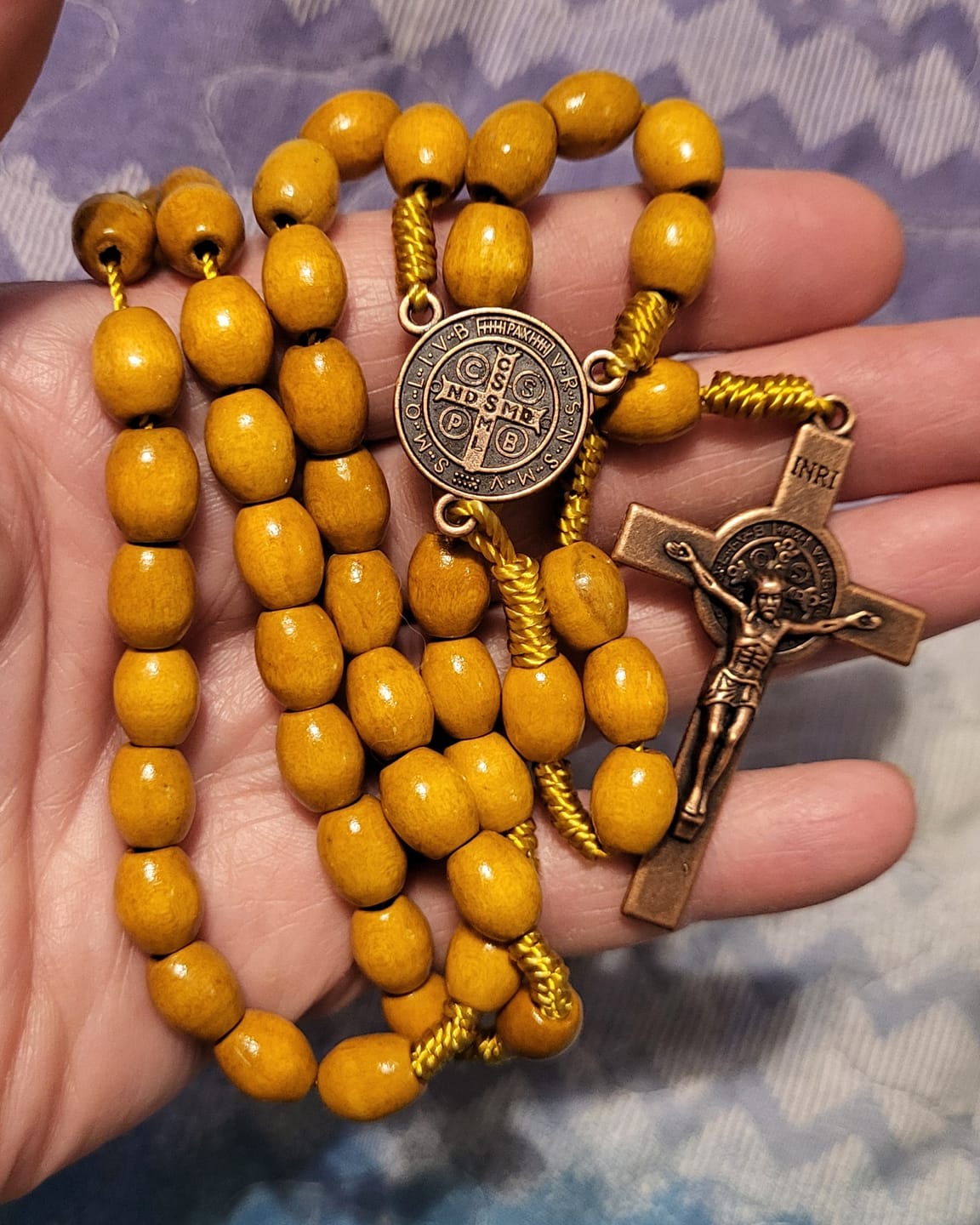 Customer photo review of Christianartworkshop St. Benedict Olive Wood Prayer Rosary