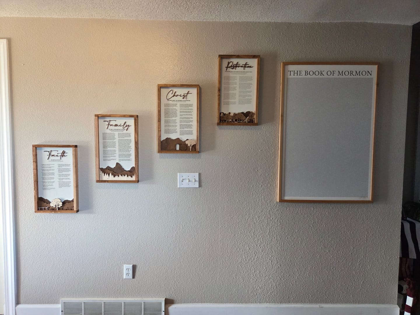 Customer photo review of The Restoration: The Fullness of the Gospel of Jesus Christ | Framed Proclamation Sign with Multi-layered Scenes