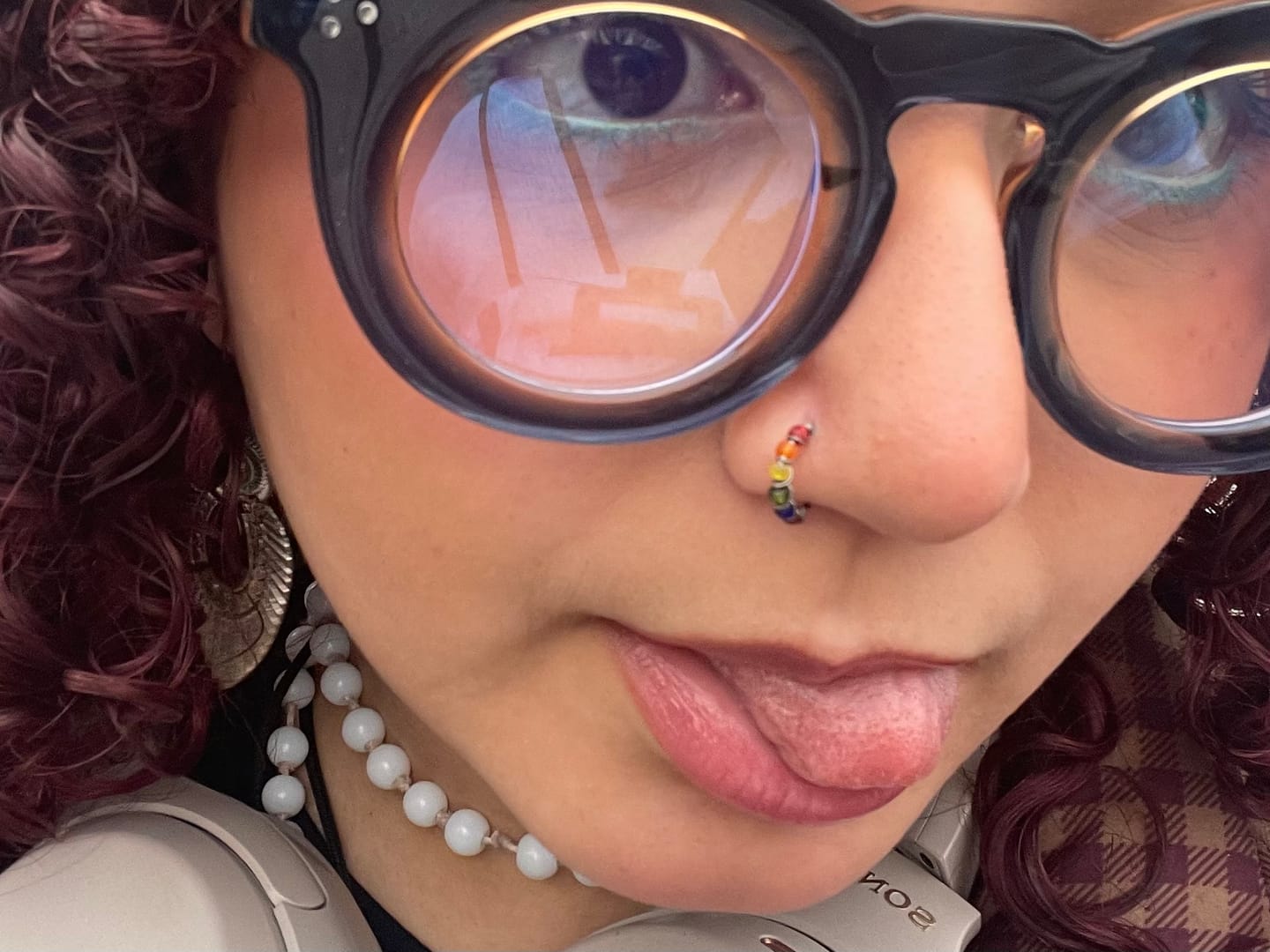 Customer photo review of Rainbow Beaded Nose Ring Hoop