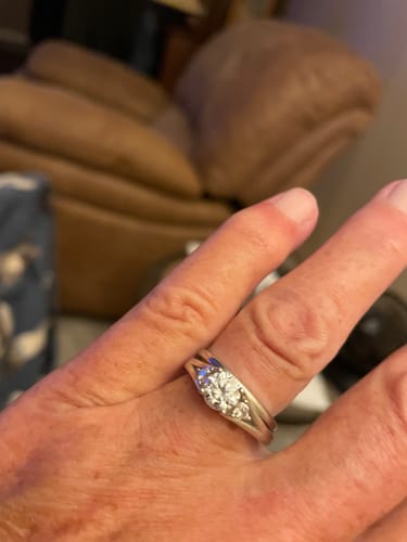 Customer photo review of Three Stone Round Moissanite And Trillion Accents Engagement Ring