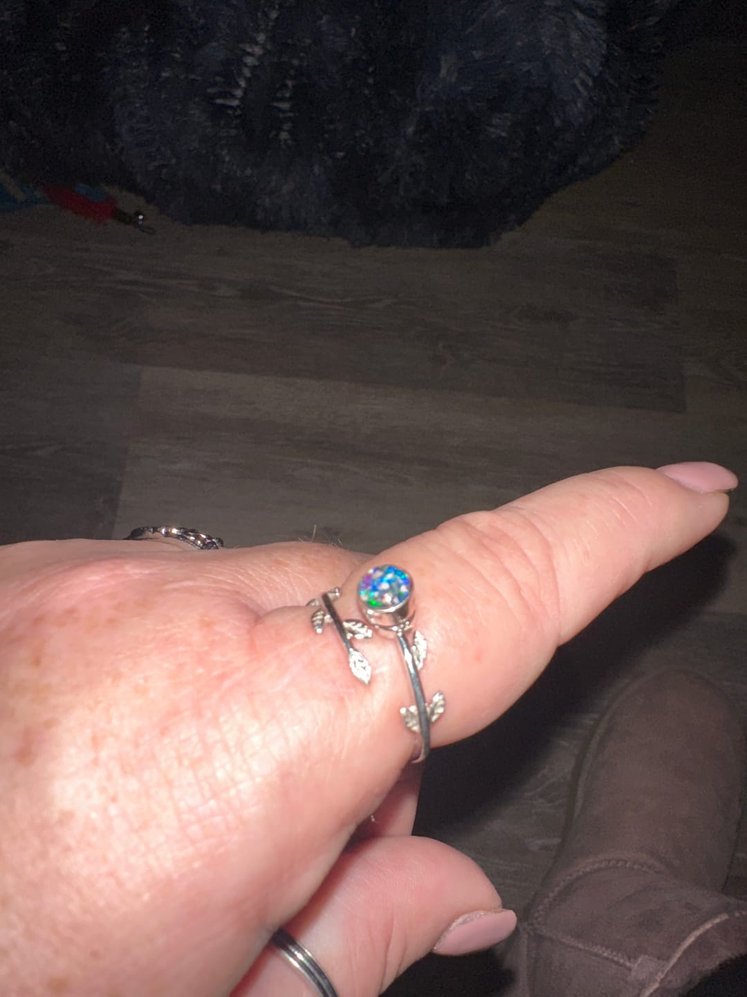 Customer photo review of Leaf Opal Cremation Spin Ring - Adjustable