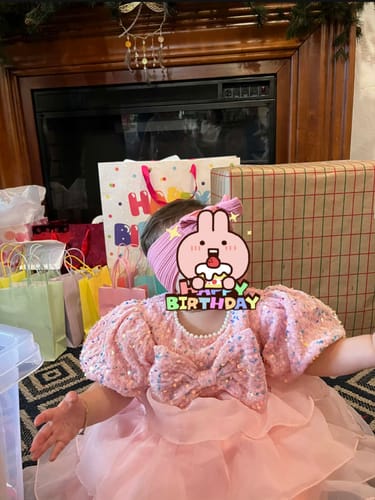 Customer photo review of Girls Pink Birthday Princess Dress Flower Girl Wedding Fluffy Dress