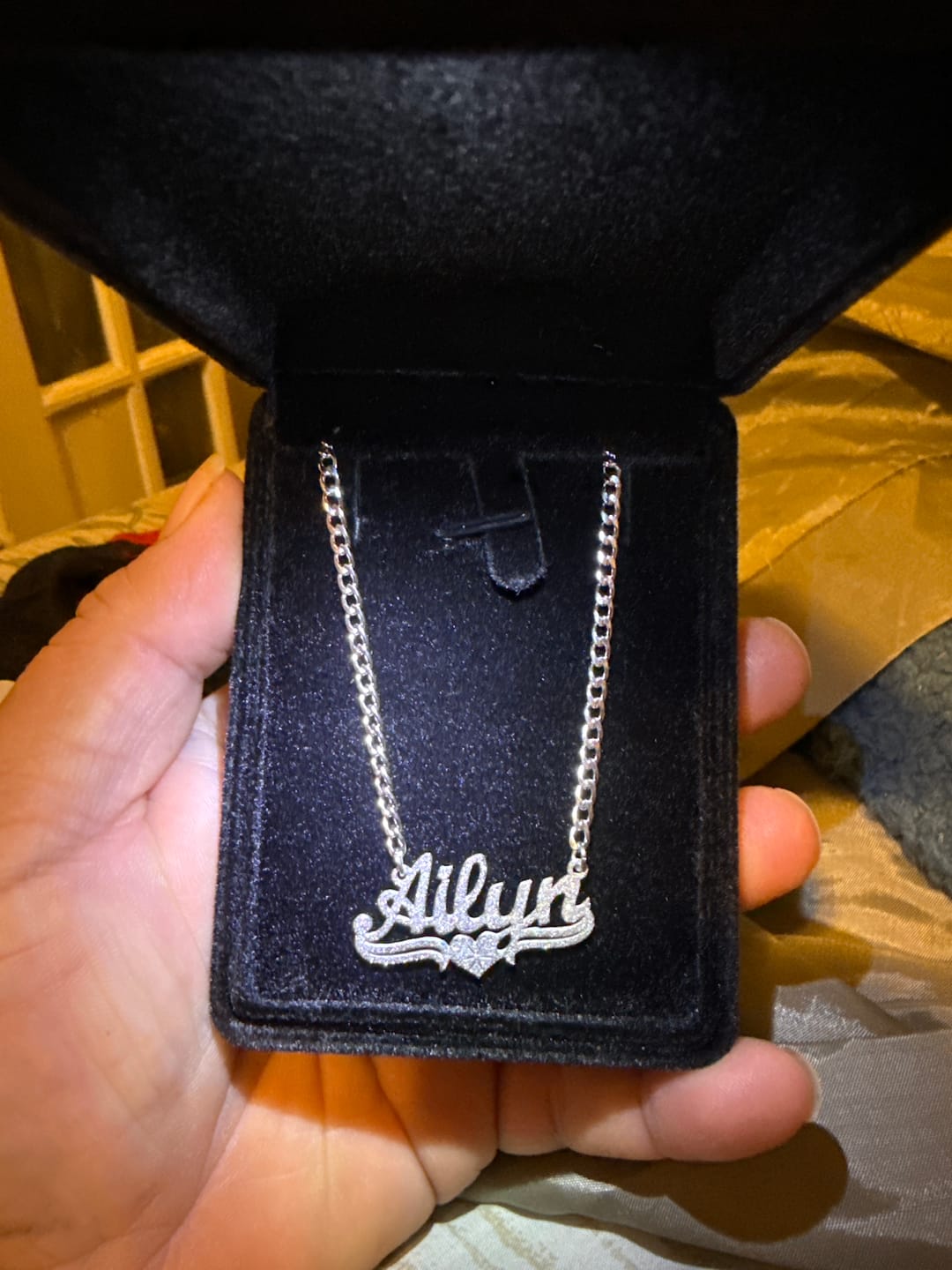 Customer photo review of Diamond Cut Love Heart Name Necklace