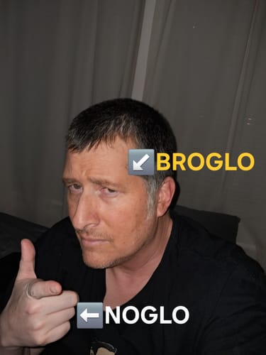 Reviewer showing their tanned face after using the Bro Glo Starter Bundle, contrasting with their untanned hand.