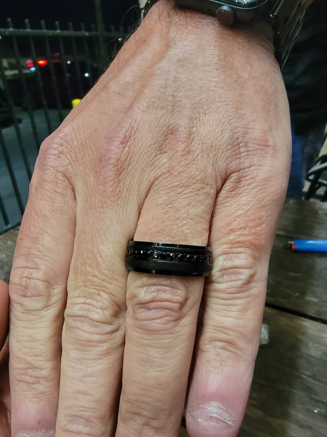 Customer photo review of 8mm Black Titanium Wedding Ring with Round Black Diamonds