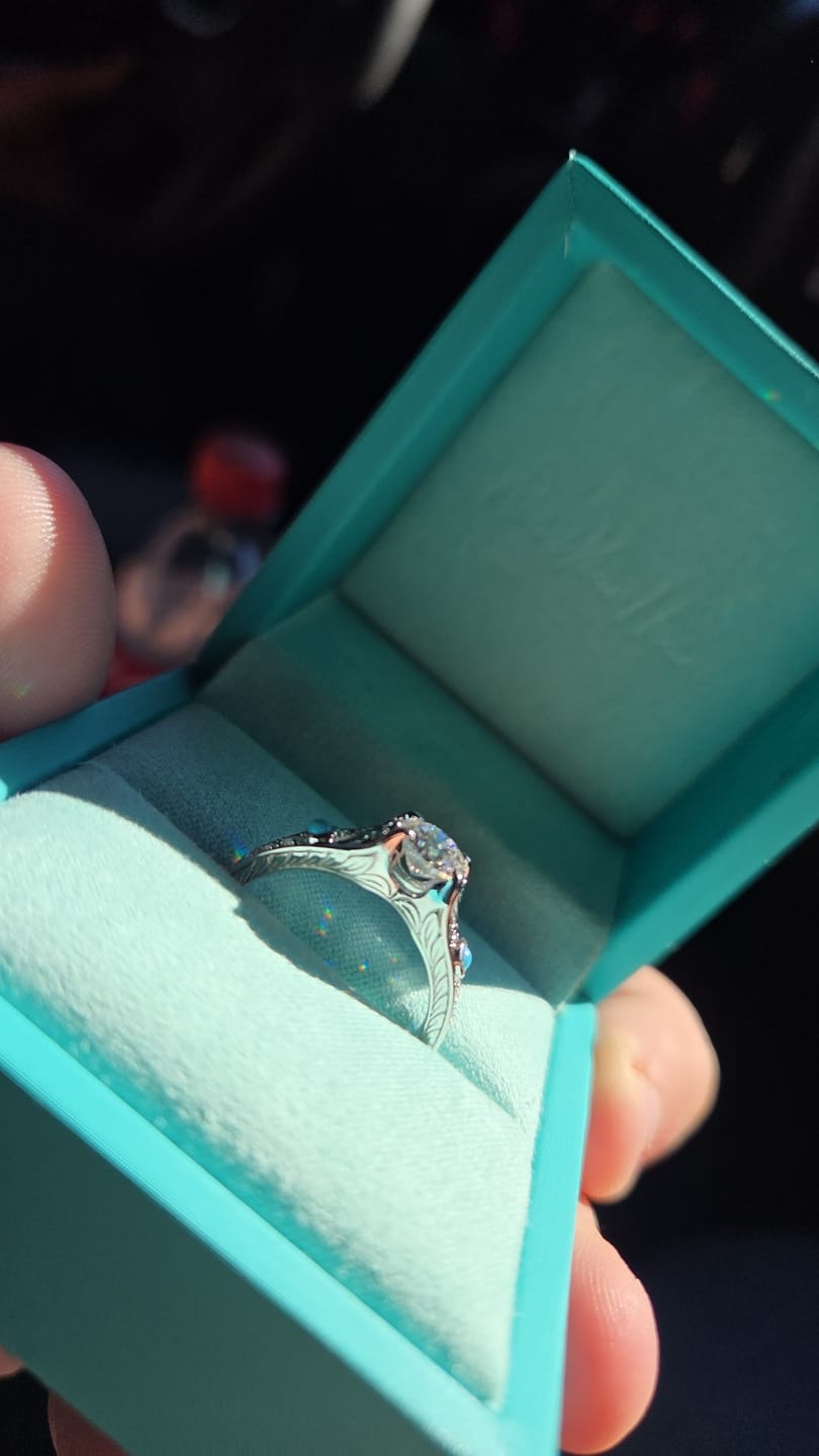 Customer photo review of Vintage Moissanite And Turquoise Wheat Accents  Engagement Ring