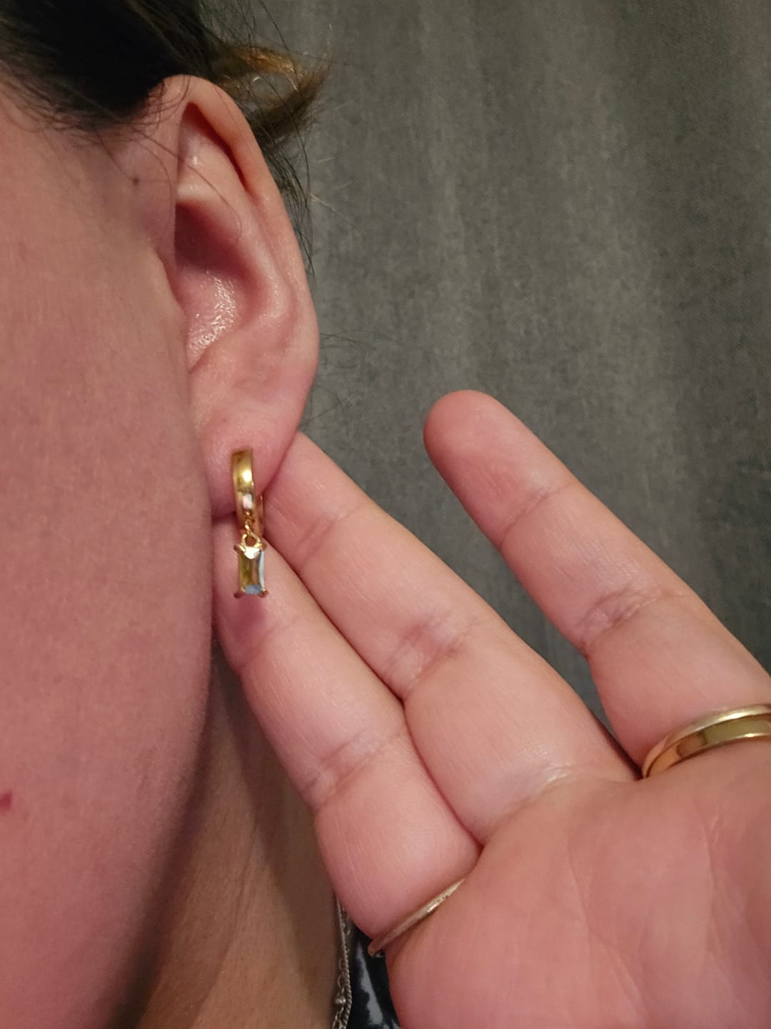 Customer photo review of Bella Birthstone Huggies Earrings