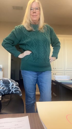 Customer photo review of Jade Tall Cable Knit Sweater