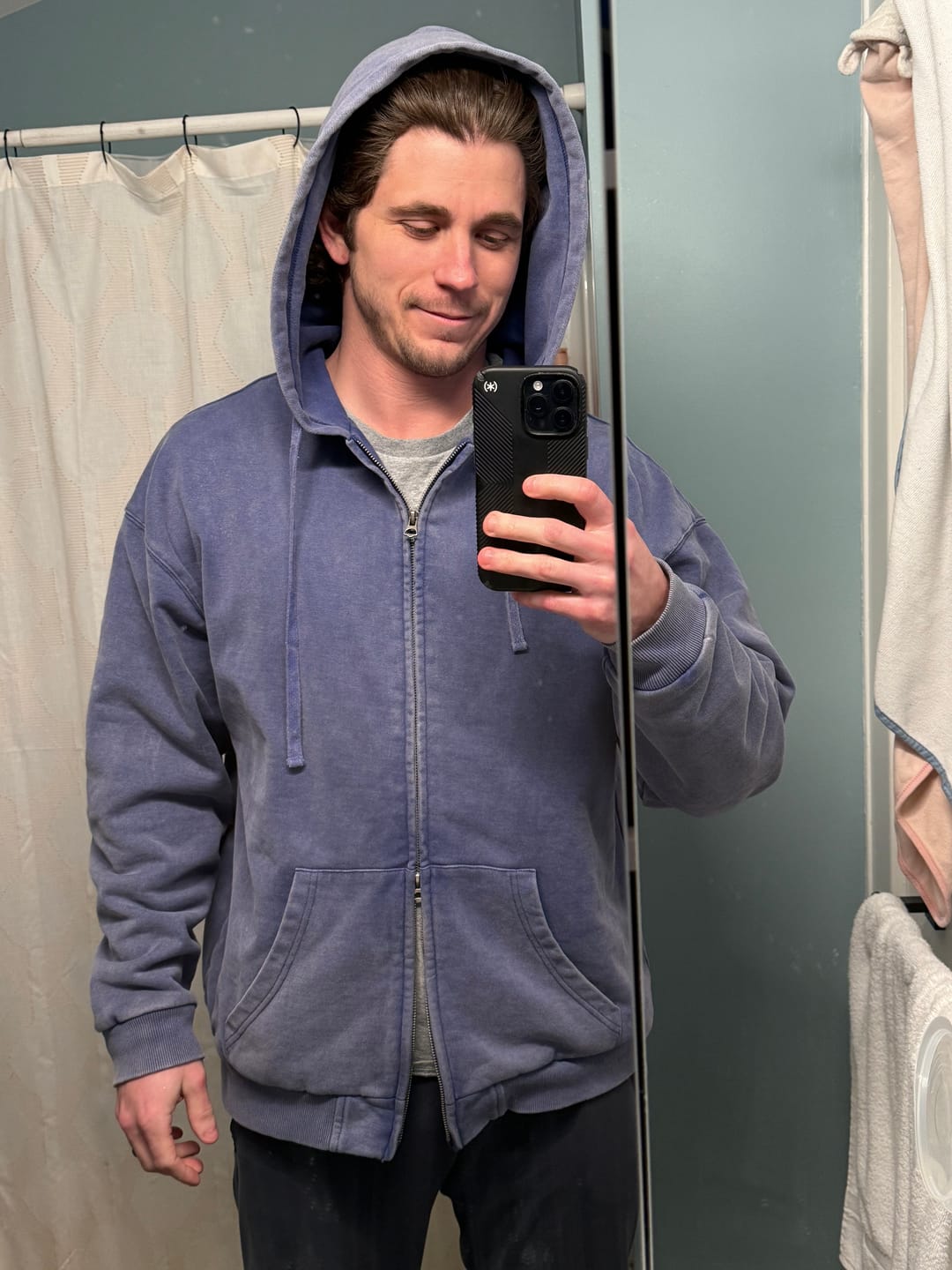 Customer photo review of Mocean Thermal Lined Stone Washed Blue Hoodie
