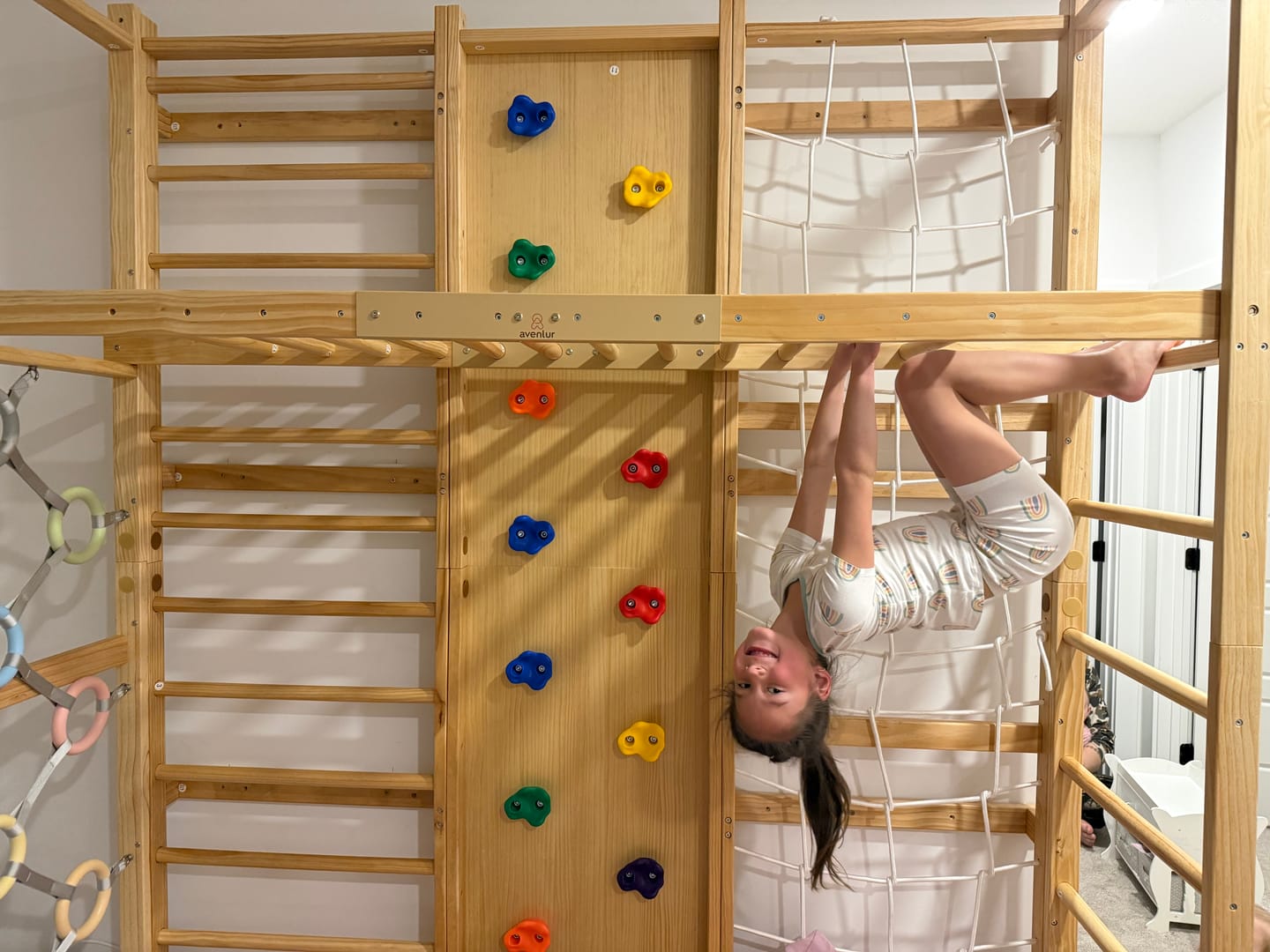 Customer photo review of Monkey Bar Attachment – For 95 Inch Walnut Swedish Ladder