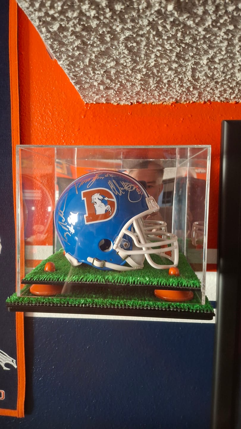 Customer photo review of Mini/Miniature Football Helmet (not Full Size) Display Case - Mirror Wall Mounts (A003/V45)