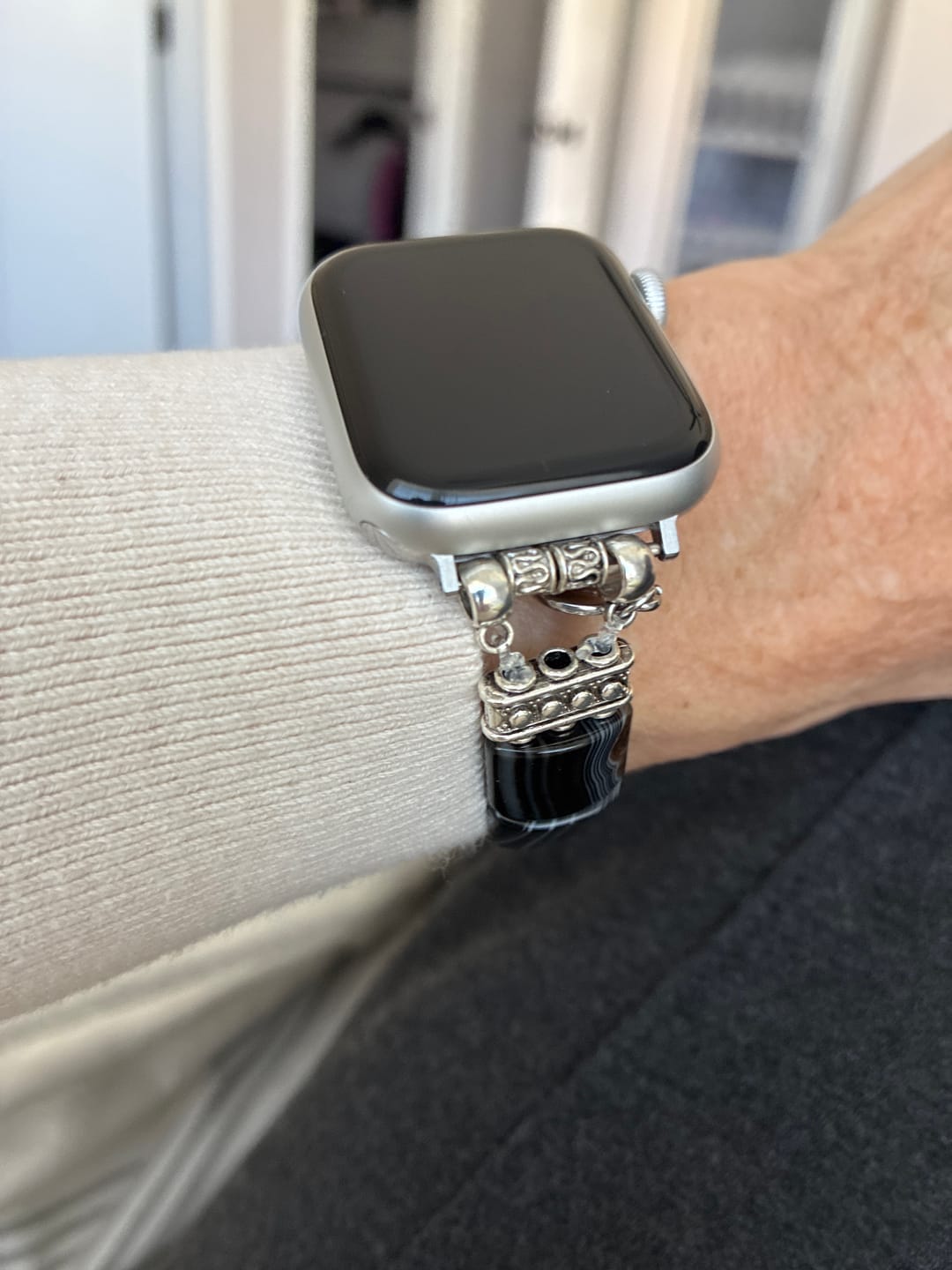 Customer photo review of Bohemian Noir Stretch Apple Watch Strap