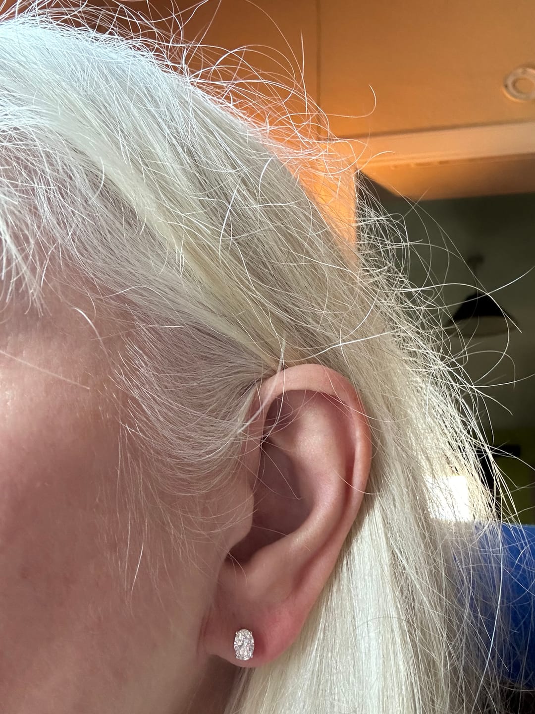 Customer photo review of World's First Oval Cut Lab Grown Diamond Sleep Stud Earrings