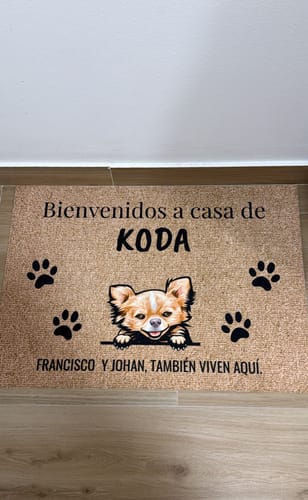 Customer photo review of Bienvenidos a casa de - Felpudo personalizado