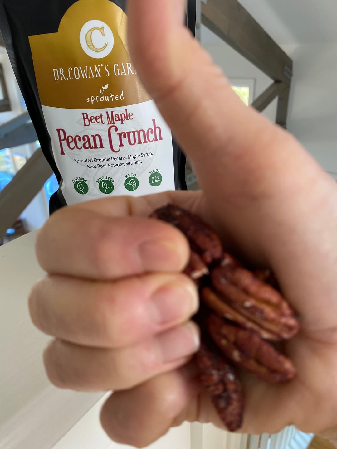Customer photo review of Flavored Sprouted Nuts – Beet Maple Pecan Crunch