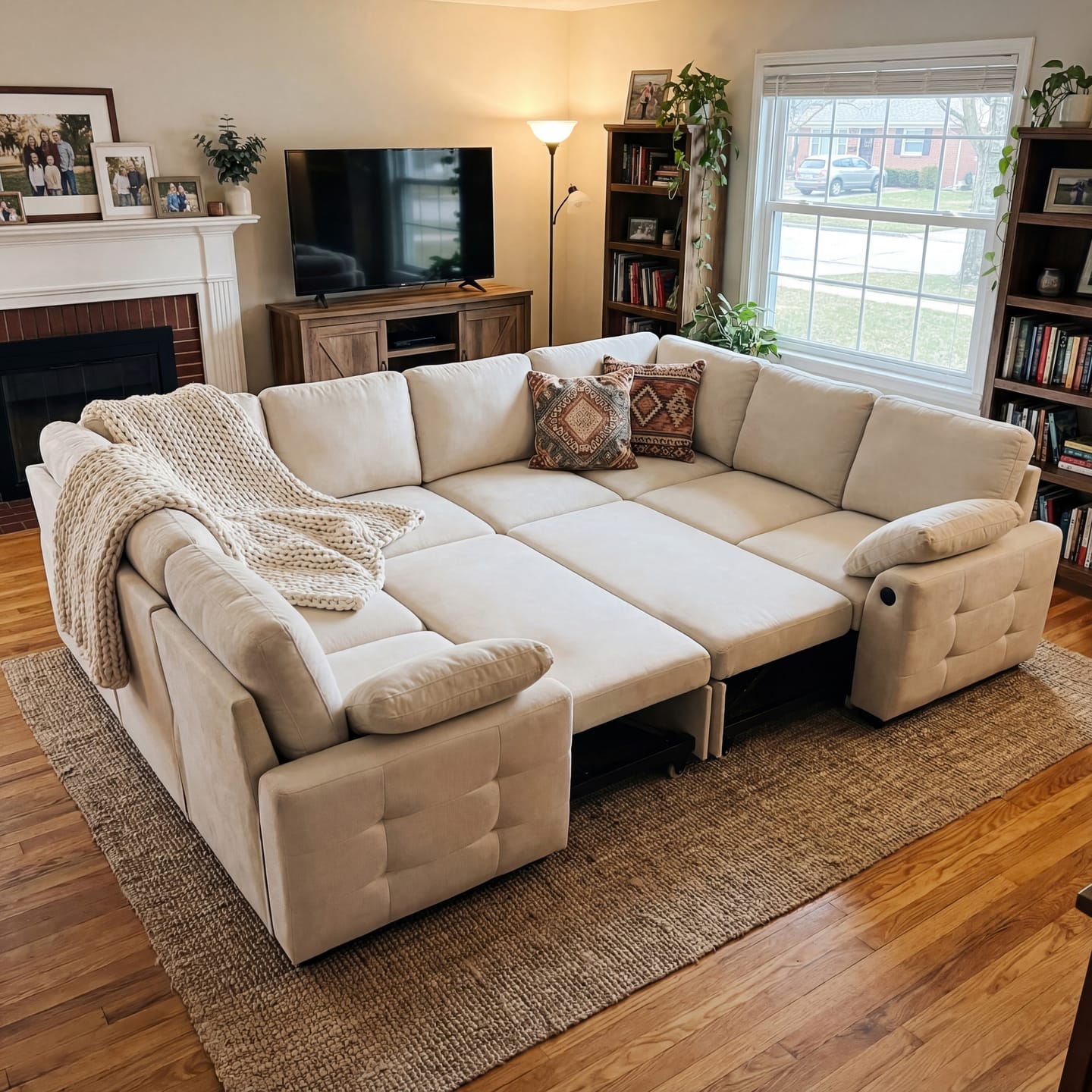 Customer photo review of Chenille Pull Out Sleeper Sofa with Storage Ottoman